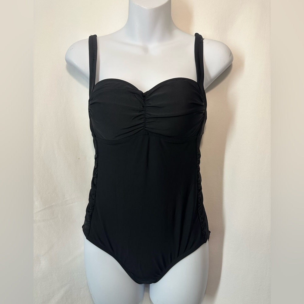 Sabrina paradise Black Ruched One-Piece Swimsuit new no tags #A2